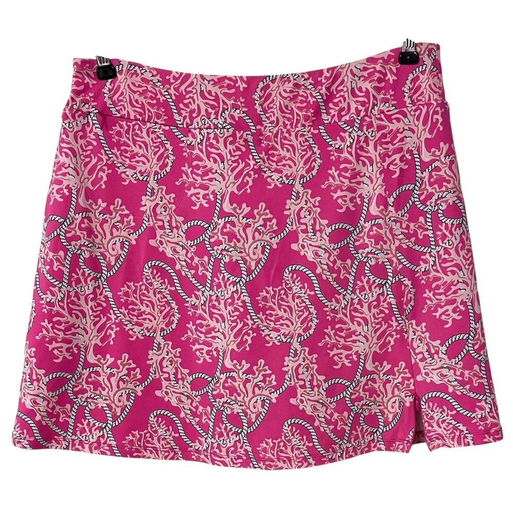 Lulu B Pink Coral Rope Nautical Skort Pickleball Golf Chic Resort Wear UPF 50 M - Picture 1 of 12